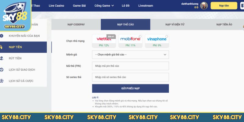 Đăng nhập tài khoản SKY88