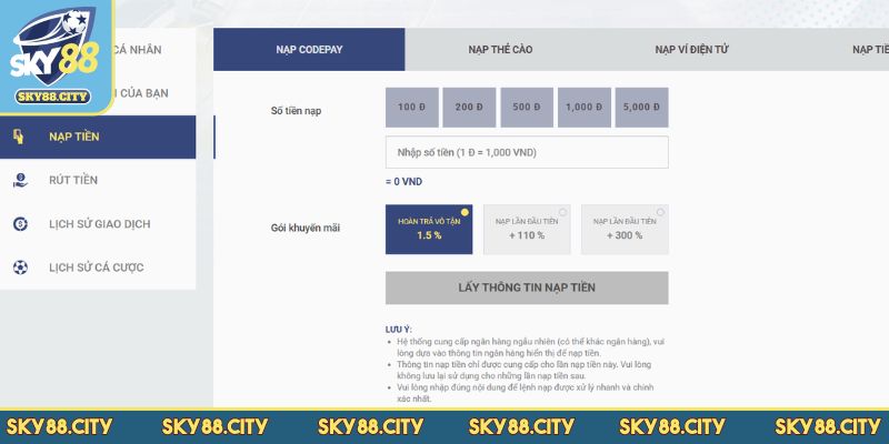 Các cách nạp tiền SKY88 được sử dụng phổ biến hiện nay
